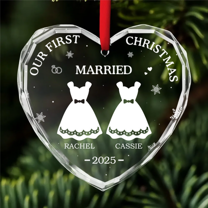 Our First Christmas Married - Personalized Crystal Ornament - Gift For Couple, Anniversary Gift, Christmas Gift