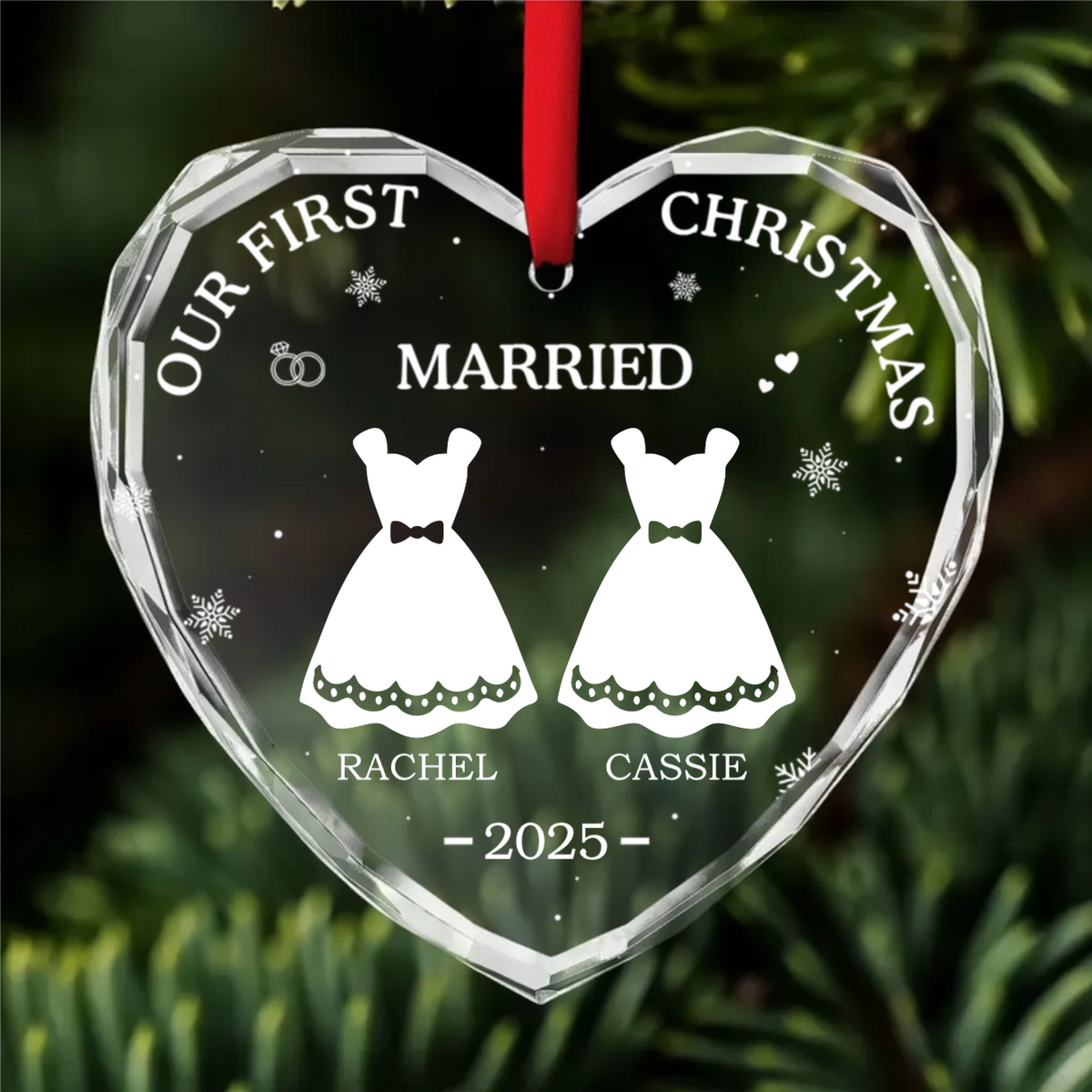 Our First Christmas Married - Personalized Crystal Ornament - Gift For Couple, Anniversary Gift, Christmas Gift