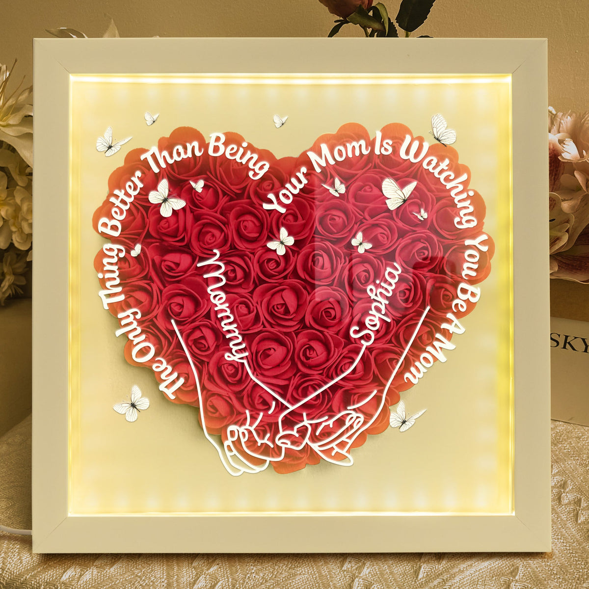 Watching You Be A Mom - New Mom Gifts For Daughter - Personalized Flower Shadow Box With Led Light Mom To Daughter Gift Birthday Gift For Her
