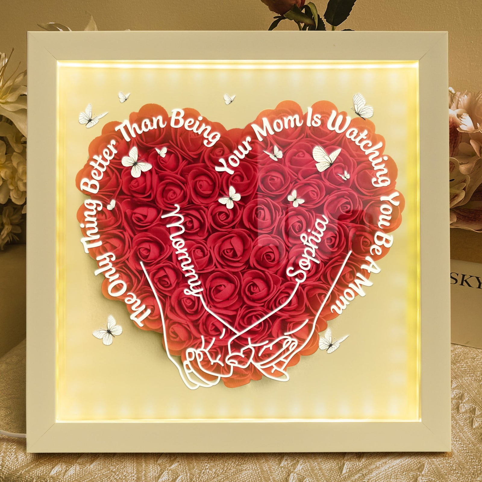 Watching You Be A Mom - New Mom Gifts For Daughter - Personalized Flower Shadow Box With Led Light Mom To Daughter Gift Birthday Gift For Her
