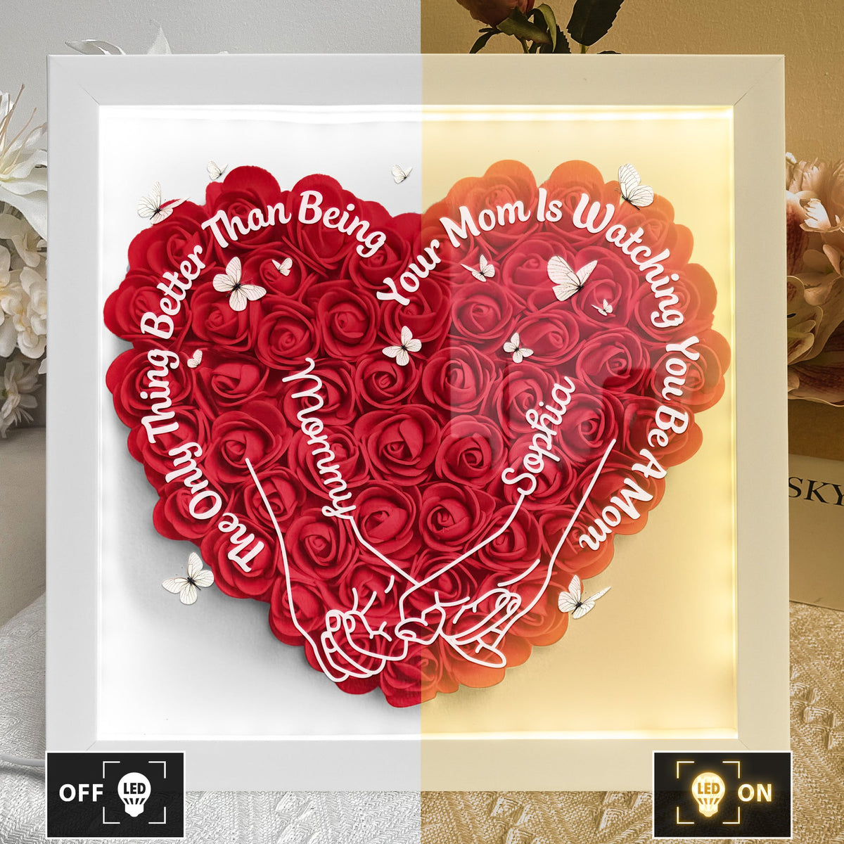 Watching You Be A Mom - New Mom Gifts For Daughter - Personalized Flower Shadow Box With Led Light Mom To Daughter Gift Birthday Gift For Her