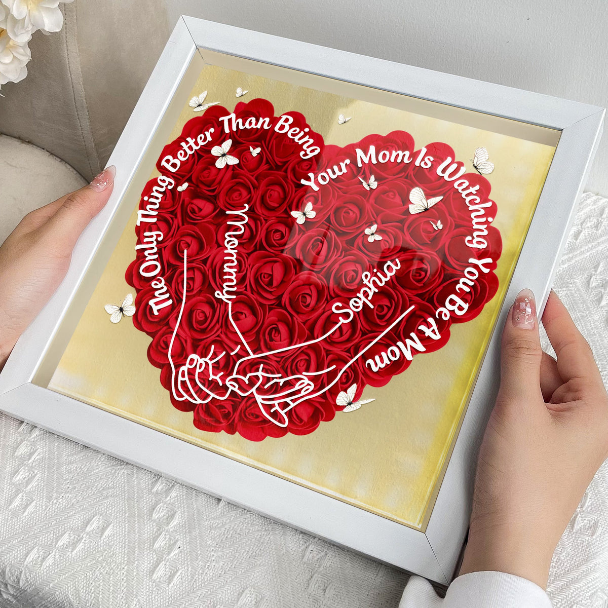 Watching You Be A Mom - New Mom Gifts For Daughter - Personalized Flower Shadow Box With Led Light Mom To Daughter Gift Birthday Gift For Her