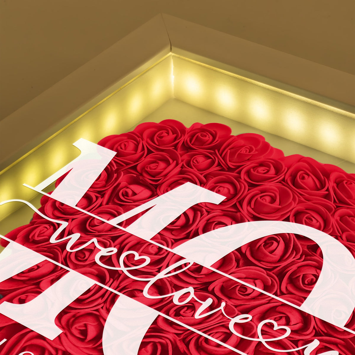 We Love You Mom - Personalized Flower Shadow Box With LED Light Mother's Day Birthday Gifts for Mom Wife from Daughter, Son, Husband and Keepsake Red