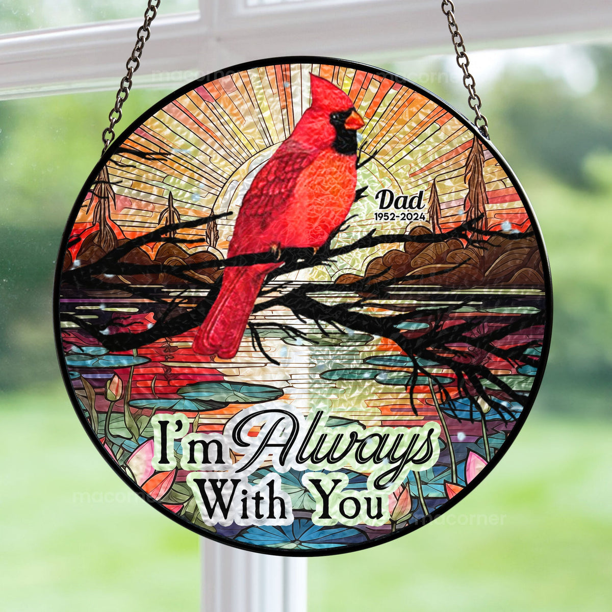 We're Always With You Mom Dad Beloved One - Personalized Stained Glass Window Hanging Suncatcher