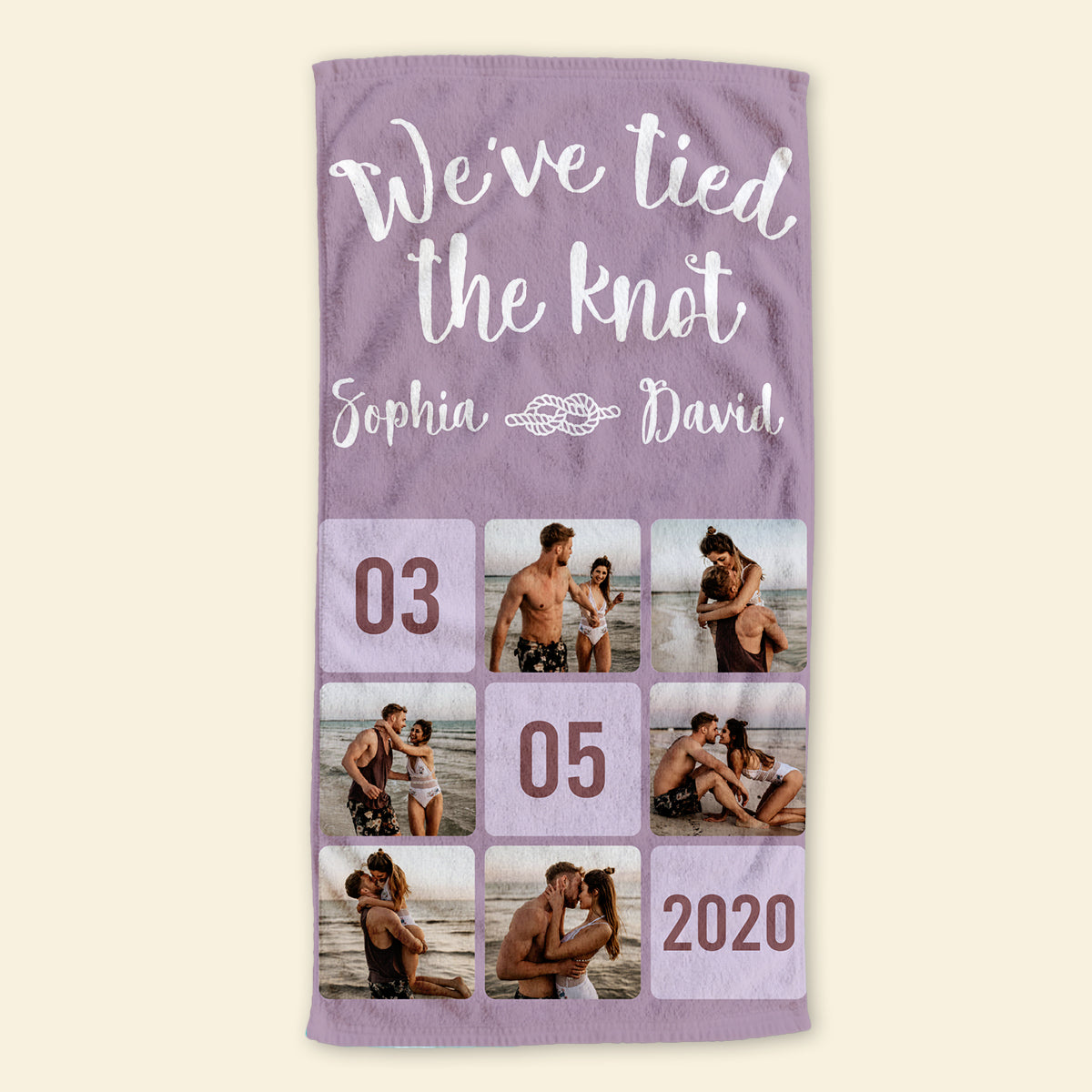 We've Tied The Knot- Custom Photo Personalized Beach Towel- Anniversary Gift For Couple