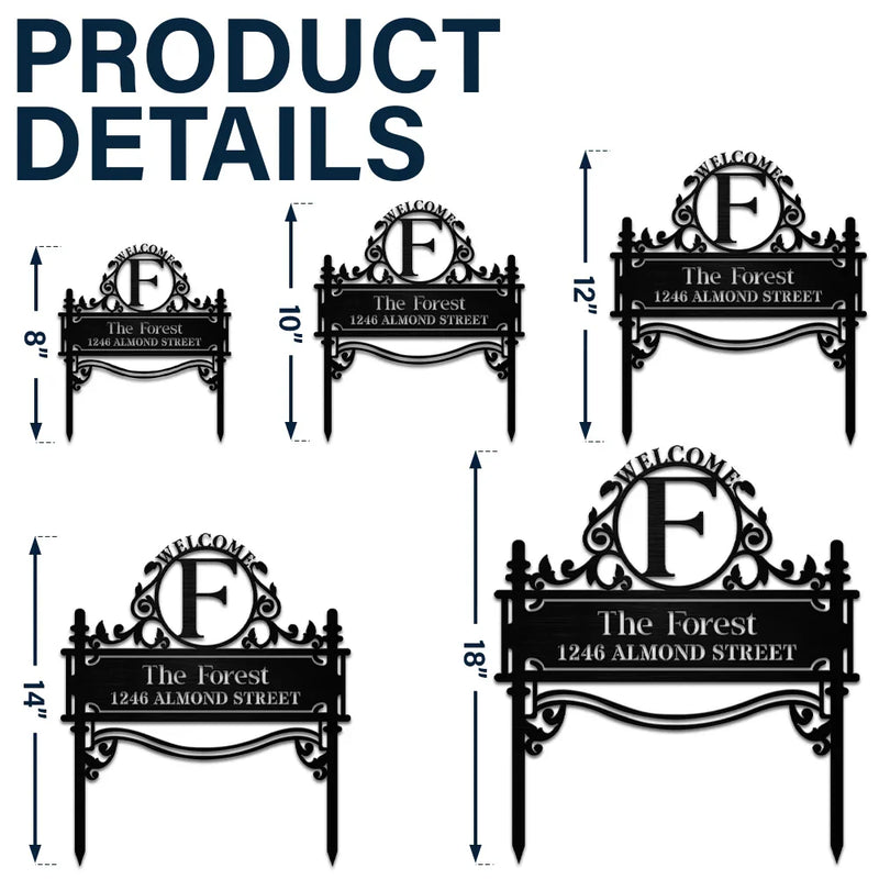 Welcome Family Name Monogram - Personalized Metal Garden Stake Housewarming Gift