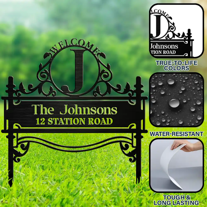 Welcome Family Name Monogram - Personalized Metal Garden Stake Housewarming Gift