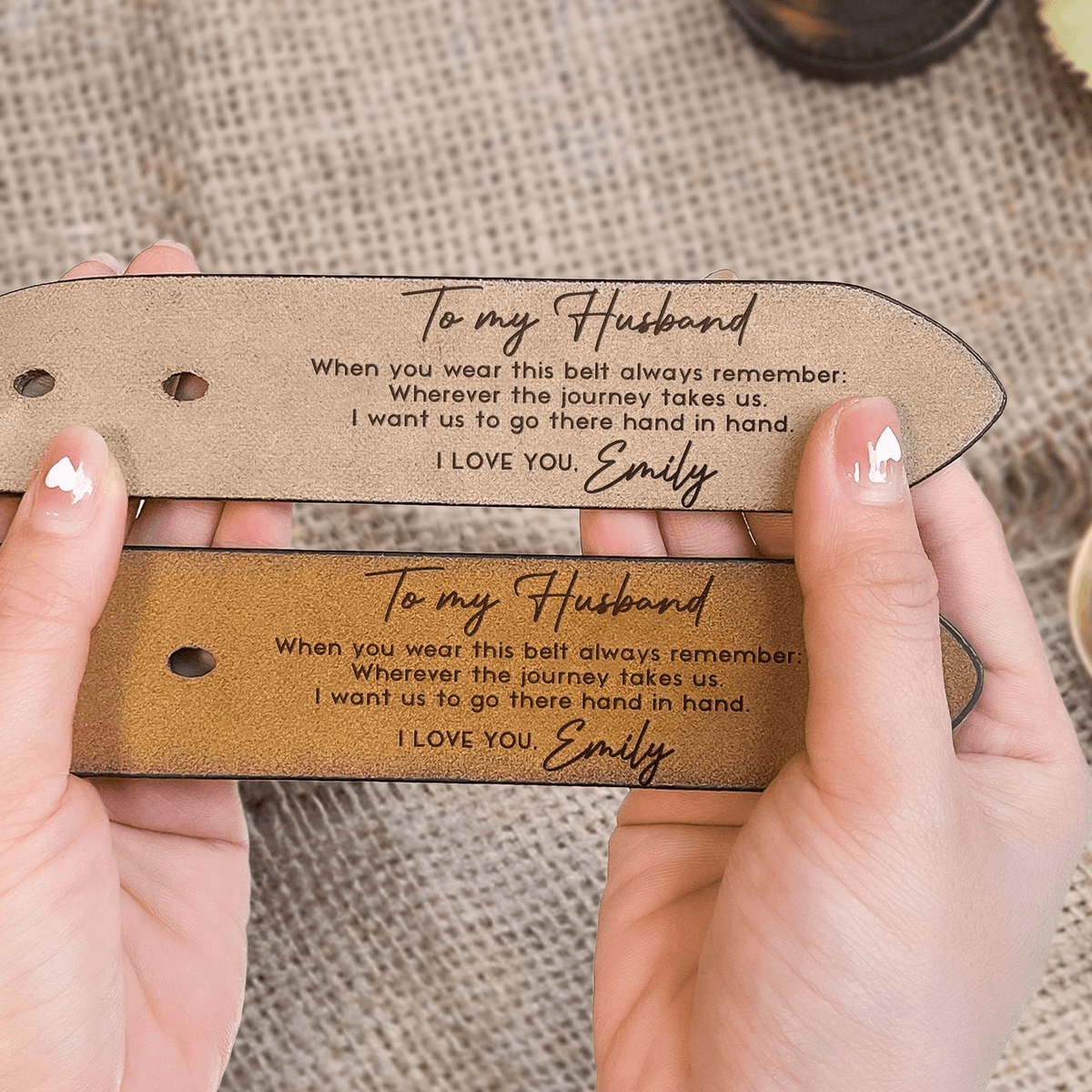 Custom Engraved Belt for Him - Go There Hand In Hand - Personalized Gift for Husband, Boyfriend, Fianc | Birthday, Valentine, Anniversary | Leather