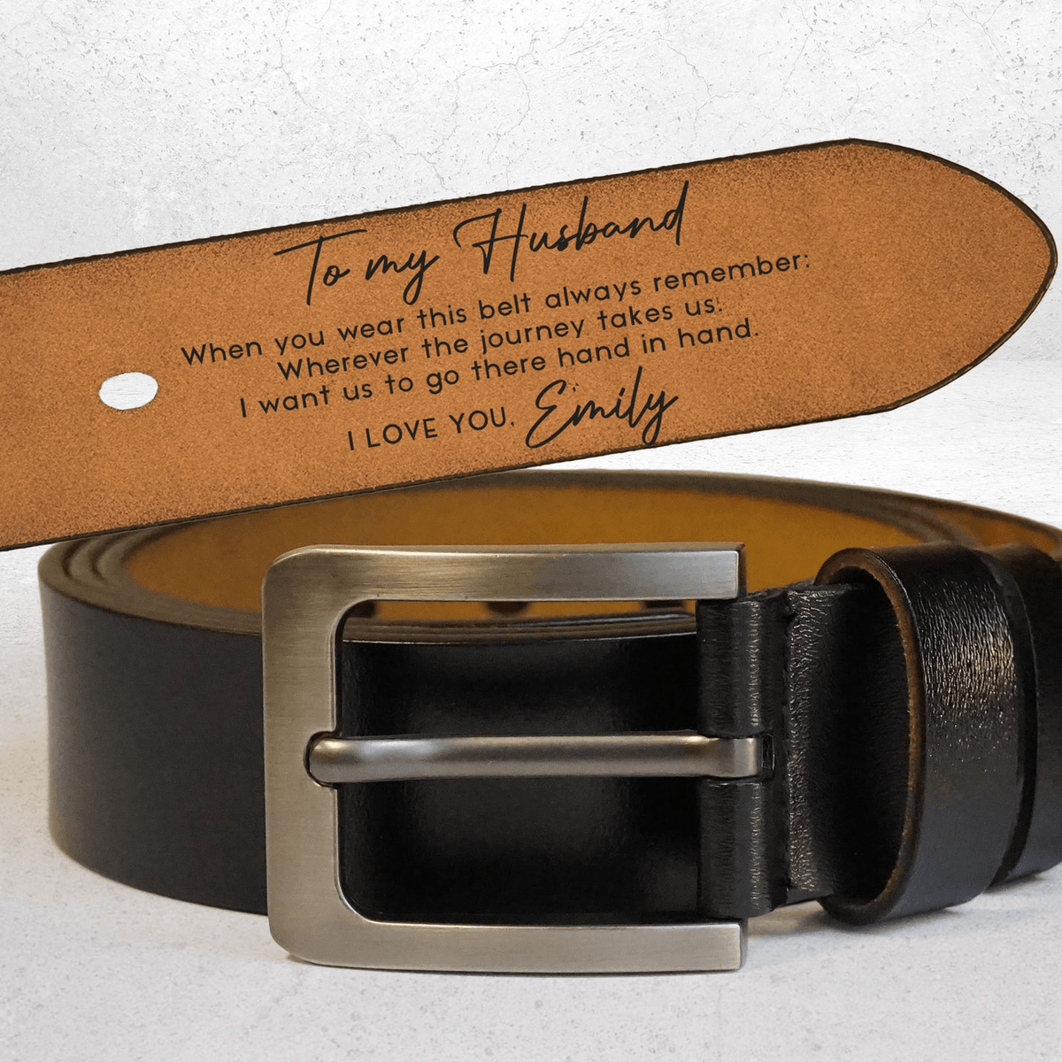 Custom Engraved Belt for Him - Go There Hand In Hand - Personalized Gift for Husband, Boyfriend, Fianc | Birthday, Valentine, Anniversary | Leather