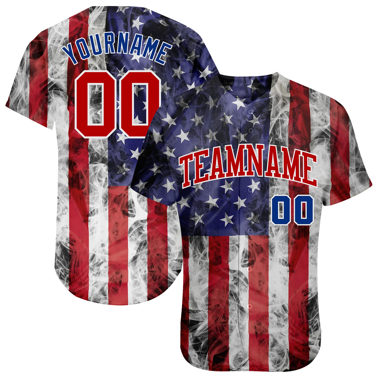 Custom White Red-Royal 3D American Flag Fashion Authentic Baseball Jersey
