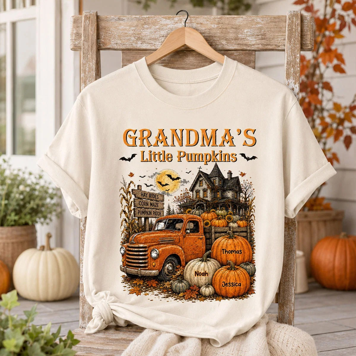 Halloween Town Style Grandma's Little Pumpkins Truck - Personalized Shirt - Halloween Gift For Grandma