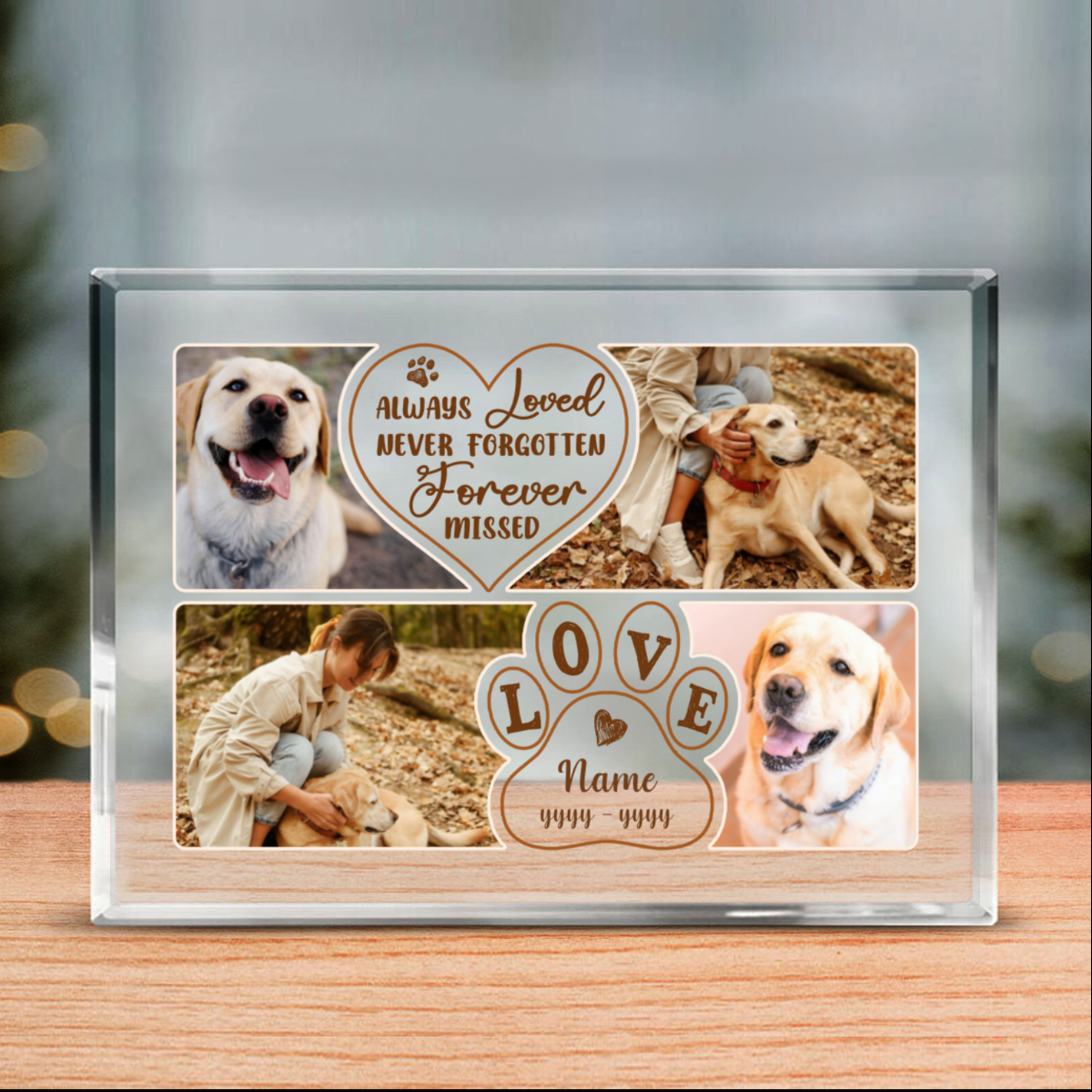 Custom Pet Loss Acrylic Photo Block, Always Loved Never Forgotten Forever Missed Dog Memorial Plaque, Pet Loss Gift, Dog Sympathy Gifts