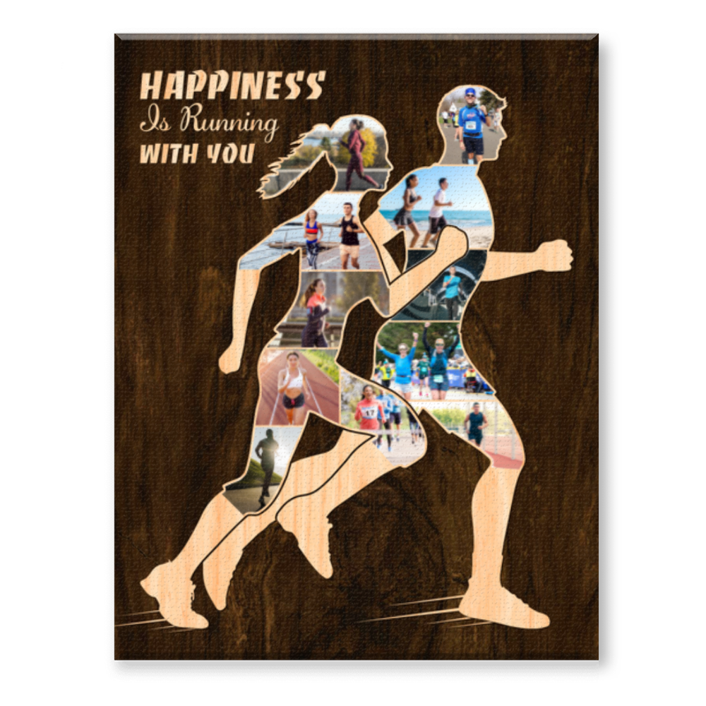 Personalized Couple Runner Canvas, Custom Valentine s Gift, Running Photo Collage, Sports Marathon Runner Gift