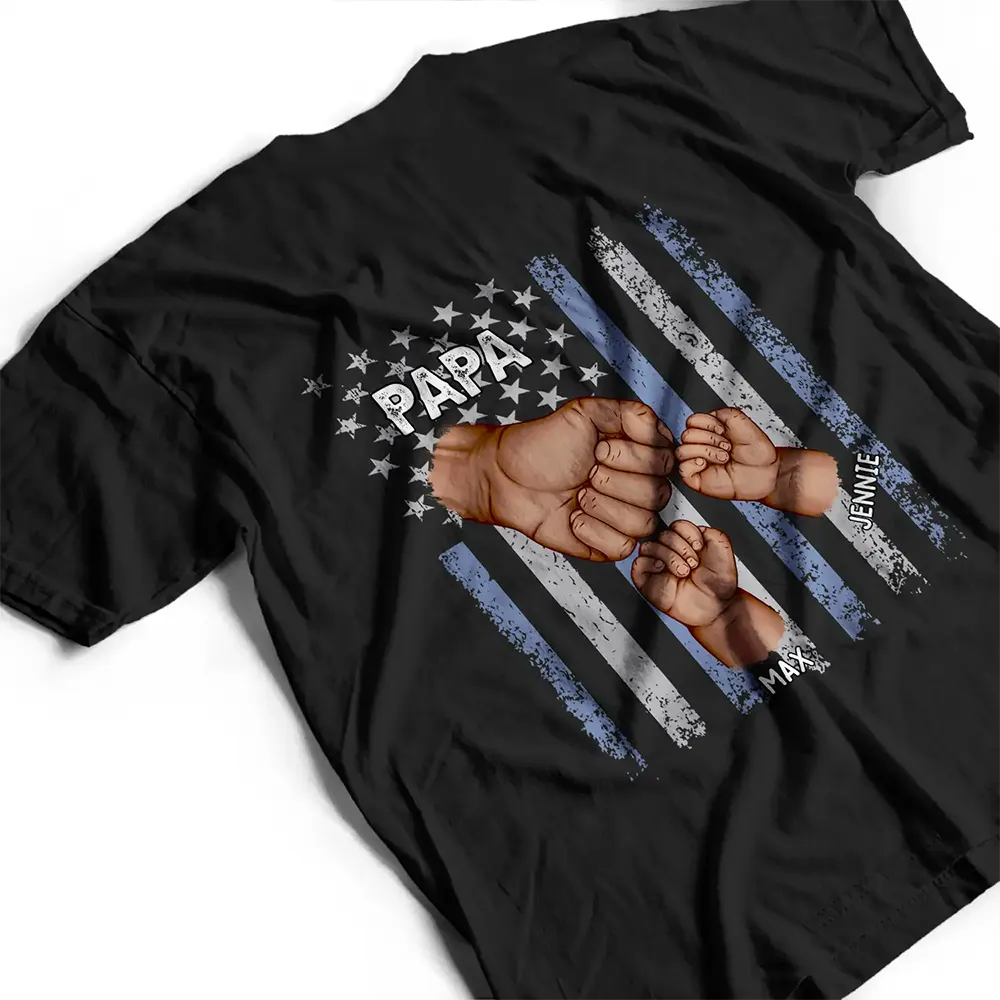 Stars And Stripes Grandpa Is Like Dad Without Rules Fist Bump With Kids - Personalized T Shirt