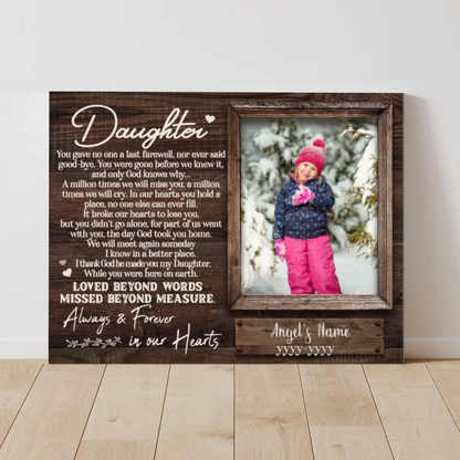 Personalized Memorial Gifts For Loss Of Daughter, Memorial Canvas, Picture Frame for Lost Loved One
