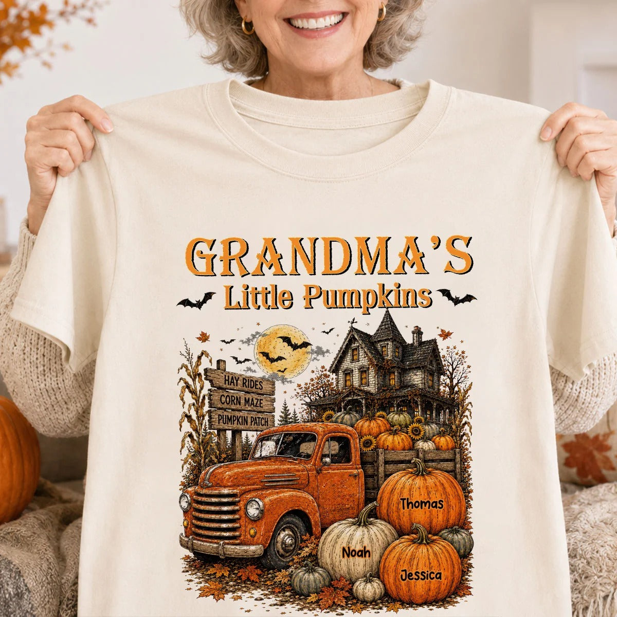 Halloween Town Style Grandma's Little Pumpkins Truck - Personalized Shirt - Halloween Gift For Grandma