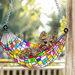 Stained Glass Chilling Dog - Personalized Dog Window Hanging Suncatcher Stained Glass Ornament Gift Dog Lovers Housewarming Gift