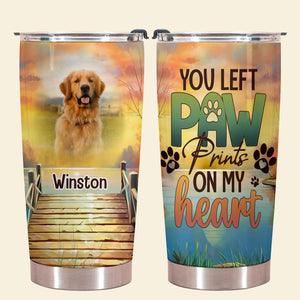 You Left Paw Prints On My Heart - Personalized Custom Dog Photo Tumbler