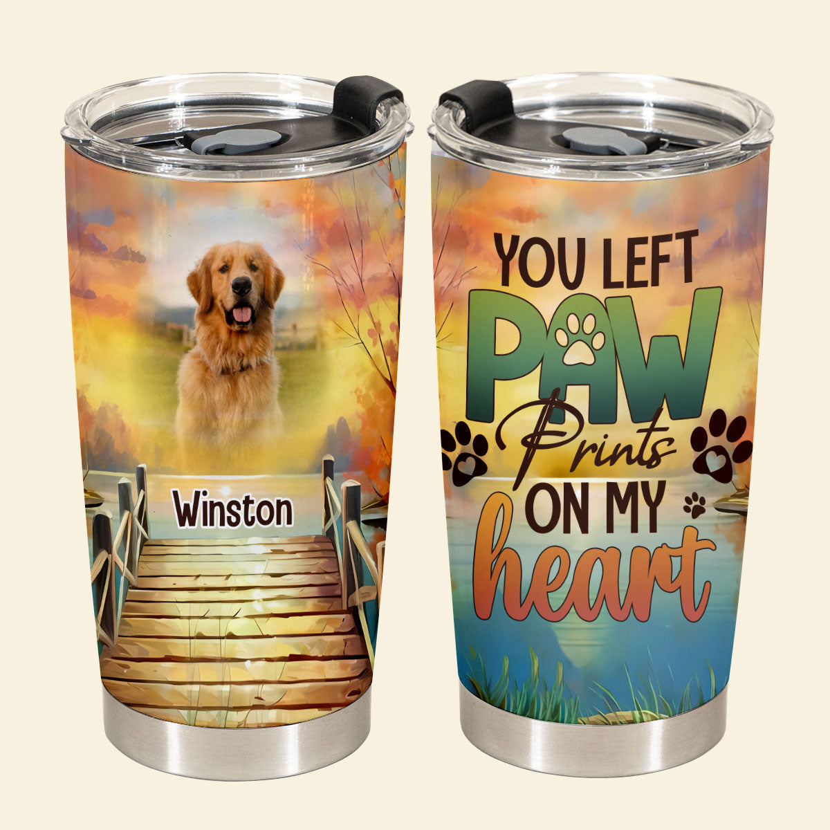 You Left Paw Prints On My Heart - Personalized Custom Dog Photo Tumbler