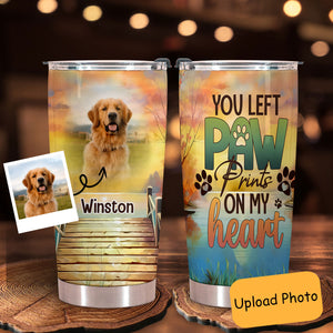 You Left Paw Prints On My Heart - Personalized Custom Dog Photo Tumbler