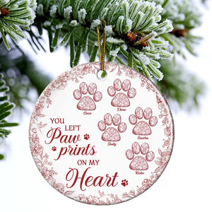You Left Paw Prints On My Heart Memorial - Personalized Circle Ceramic Ornament