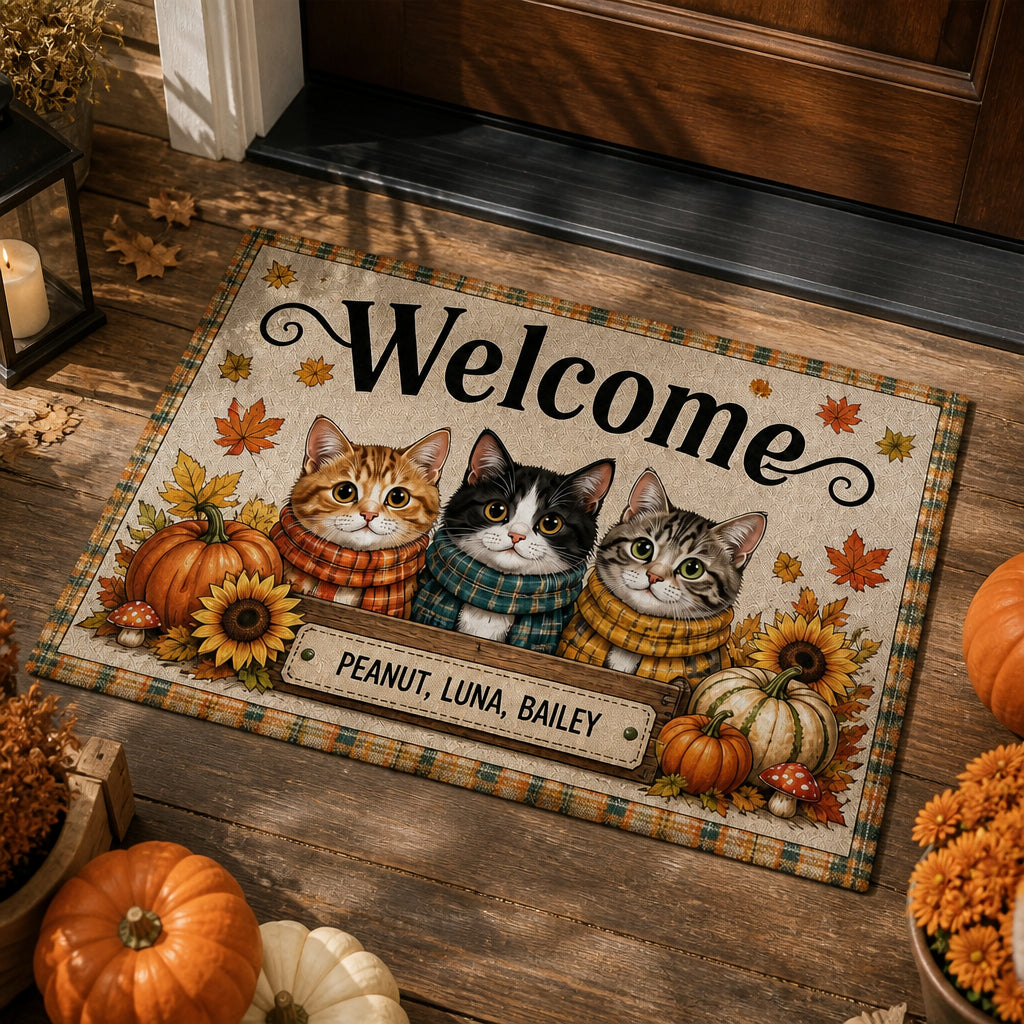 Autumn Cats Welcome Doormat – Personalized Pet Names - Personalized Doormat a012137d-68ad-49a3-a42d-136aec6f96b0.jpg