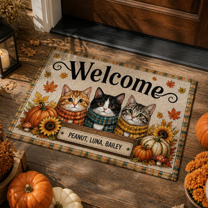Autumn Cats Welcome Doormat – Personalized Pet Names - Personalized Doormat a012137d-68ad-49a3-a42d-136aec6f96b0.jpg