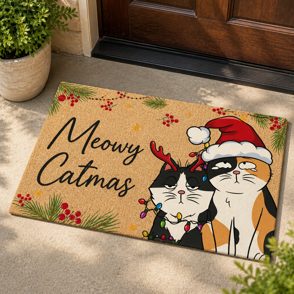Meowy Catmas Holiday Cats Doormat - Doormat a04530ed-1daa-4299-976a-74d0ea3337c3.png