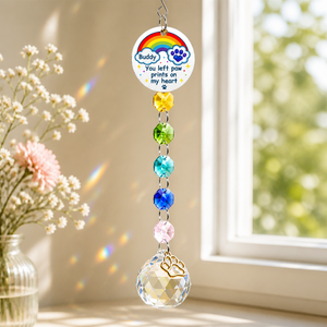 Pet Memorial Suncatcher – You Left Paw Prints On My Heart (Name Personalized) - Personalized 1 Layered Suncatcher with Charm a067b6de-48a2-4dd3-963d-e0b5ce4130d1.png