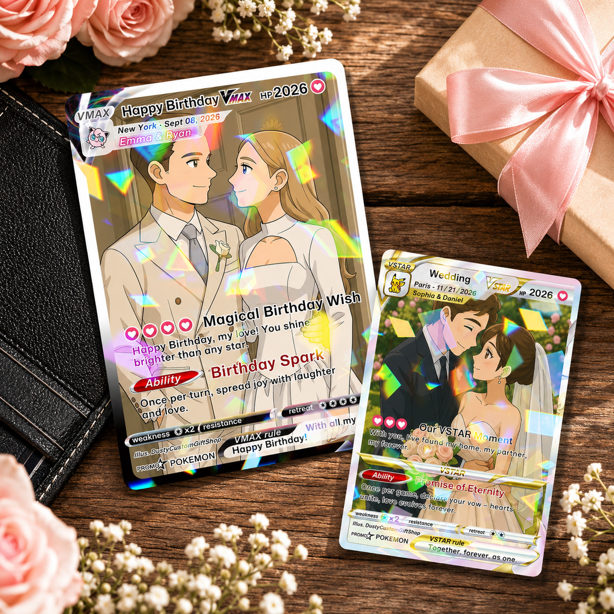 Personalized PKM Card, Custom Anime Photo Card for Couple, Wedding, Anniversary, Birthday, Christmas, Valentine s Gift for Him Her