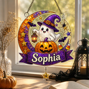 Personalized Witchy Ghost Pumpkin Suncatcher - Personalized 1 Layered Suncatcher with Charm a08a9753-b6b9-4dfb-9432-e1ea82c025b4.jpg