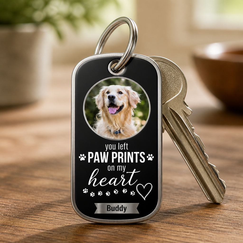 Pet Memorial Photo Keychain — You Left Paw Prints on My Heart - Personalized Color Printed Stainless Steel Keychain a0946b01-d06e-43f1-b2a6-b4b98384ec43.png