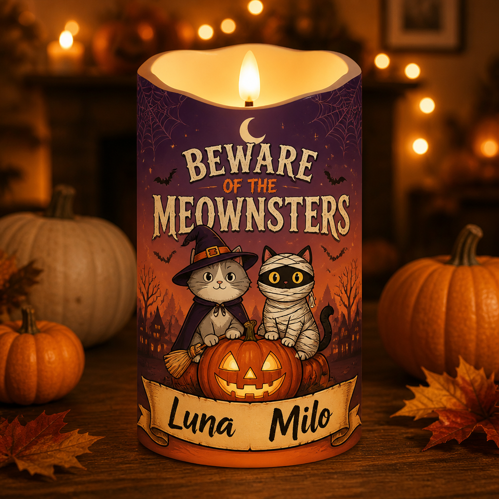 Beware of the Meownsters Personalized Cat Names LED Flameless Candle - Personalized Custom Led Flameless Candle a09b97a5-cba2-4ebc-b8dd-b65d2ab660f1.png