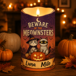 Beware of the Meownsters Personalized Cat Names LED Flameless Candle - Personalized Custom Led Flameless Candle a09b97a5-cba2-4ebc-b8dd-b65d2ab660f1.png