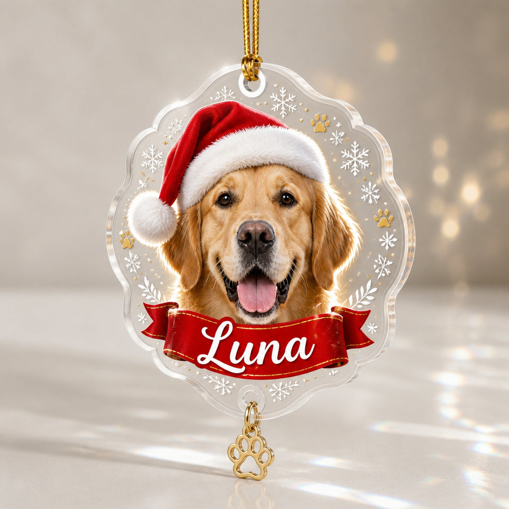 Custom Pet Photo Santa Hat Name Ornament - Personalized 1 Layered Suncatcher with Charm a09c8daa-cc23-4986-b4c8-4f0111497868.jpg