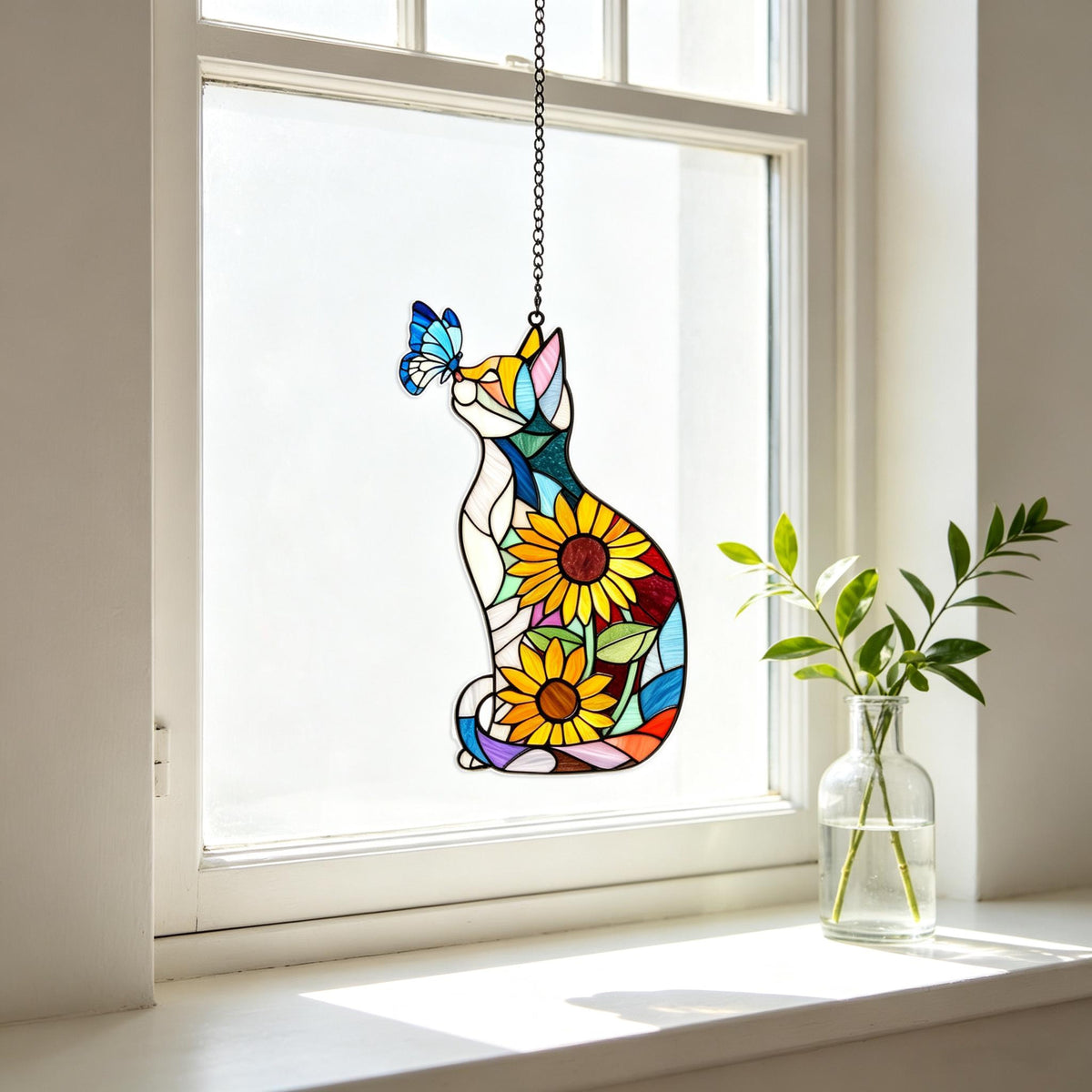 Cat Sunflower Butterfly Acrylic Suncatcher, Stained Glass Style Window Hanging, Boho Indoor Window Decor, Light Catching Gift for Cat Lovers a0ae7b2d-8d4e-4319-ac66-47810983be3d-6.jpg