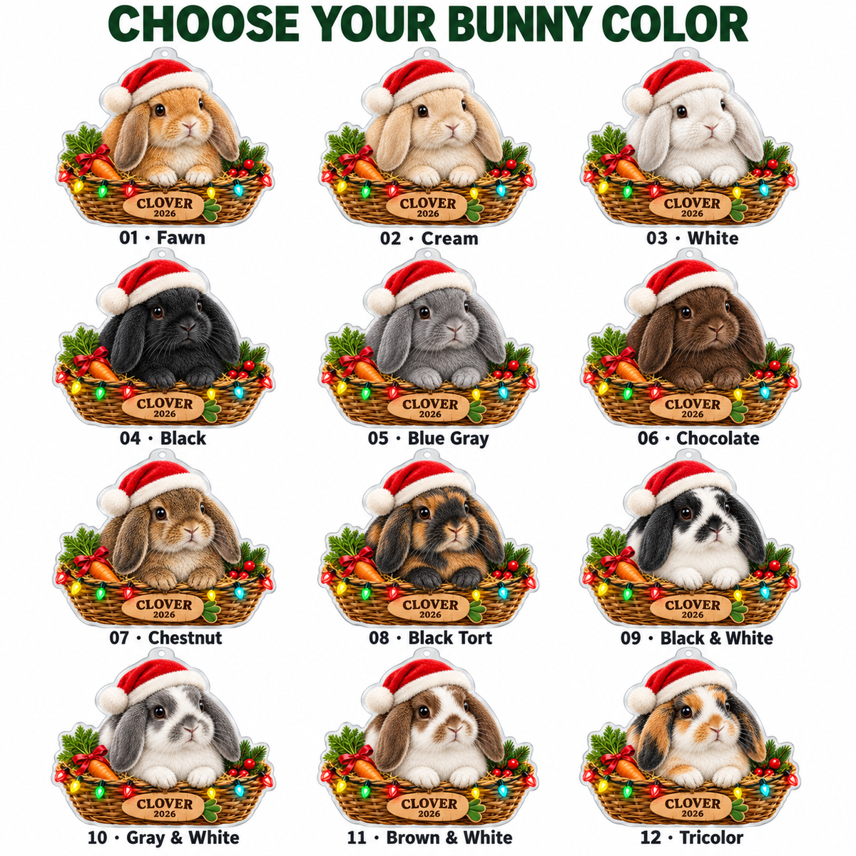 Personalized Lop Rabbit Christmas Ornament – Custom Name & Year, Bunny in Hay Basket Keepsake, Christmas Gift for Rabbit Lovers a0bba709-aa43-4807-b396-a77334e4c675-Twelve-bunny-colors-one-festive-ornament.png