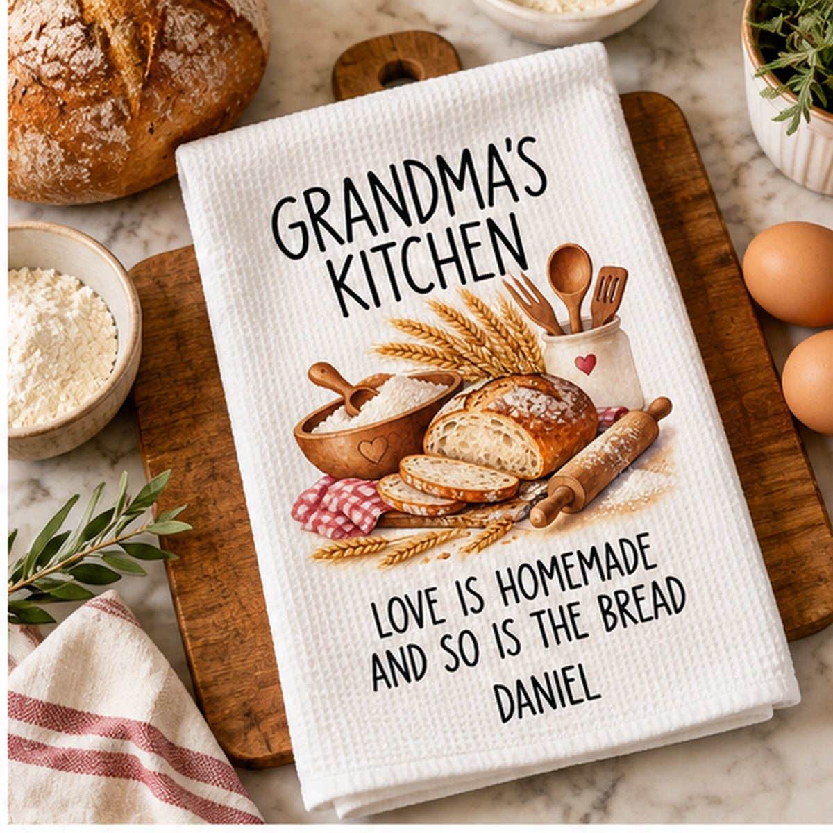 Personalized Grandma’s Kitchen Towel – Custom Name Sourdough Bread Baking Towel, Gift for Grandma a0c3fbe3-6e96-4a00-b391-eea803124d57-grandmas_kitchen_mockup_2_countertop_1200.jpg