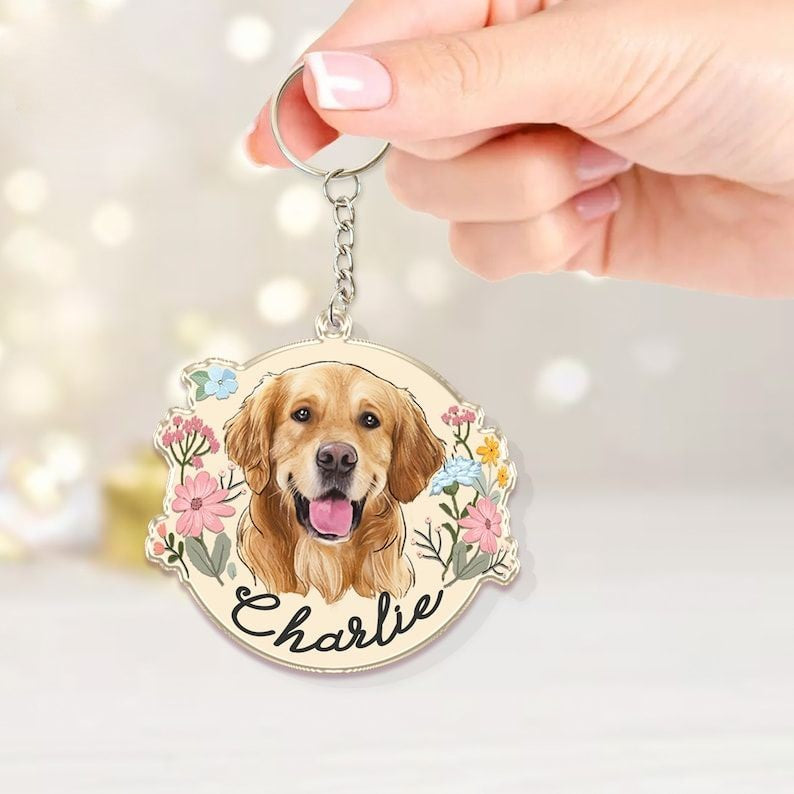 Custom Dog Photo Keychain, Cat Picture Keychains, Custom Dog Portrait, Personalized Pet Face And Pet Name Keychains for Mom, Pet Lovers Gift