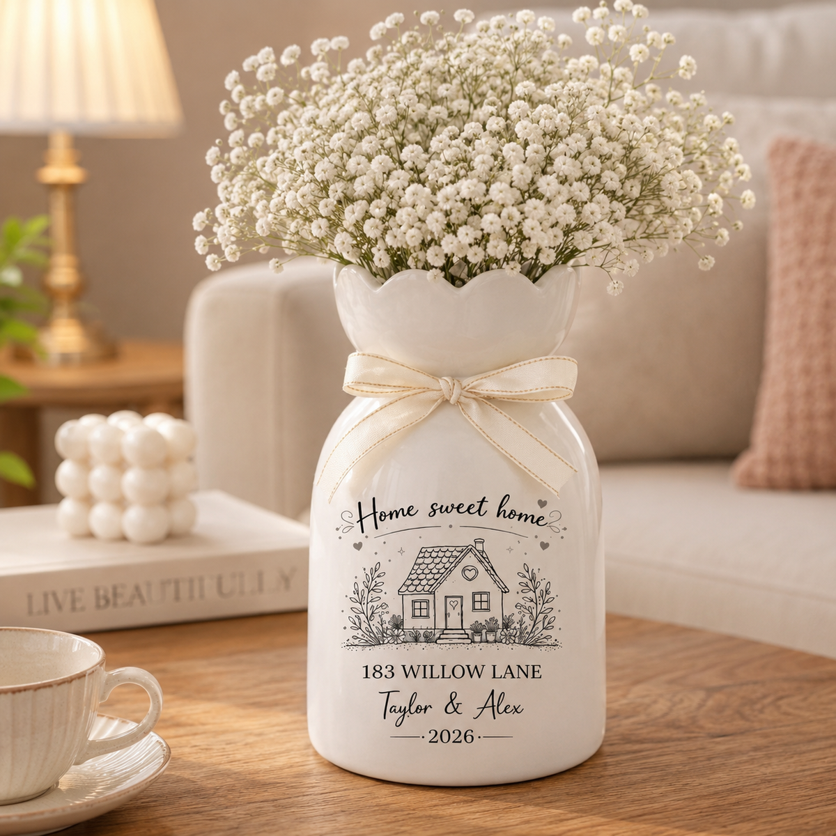 Personalized First Home Gift Flower Vase, Custom for New Home Occasion, Housewarming Gift For Couple, Owners Gift, Moving In Gift for Friend