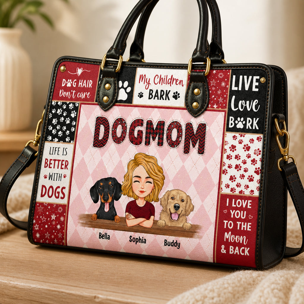 Dog Mom Patchwork Portrait Leather Shoulder Bag - Personalized Leather Shoulder Bag a100d921-404a-441e-b489-25e3da2e5faf.jpg
