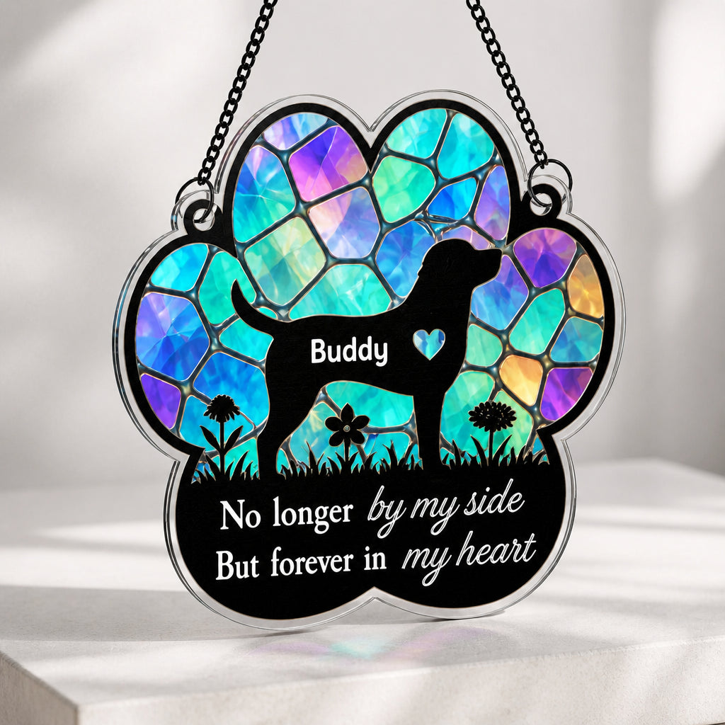 Pet Memorial Suncatcher – No Longer By My Side - Personalized Suncatcher Ornament a10119d4-b145-4665-b4da-bb2a276f0680.jpg