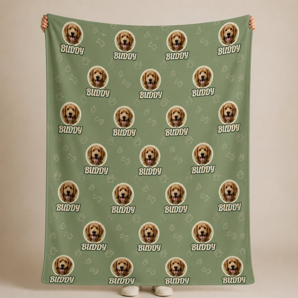 Custom Pet Face + Name Repeat Blanket (Circle Badge Bones Pattern) - Personalized Blanket a10b6bf6-7f63-440b-b1f8-ce9645b23905.jpg
