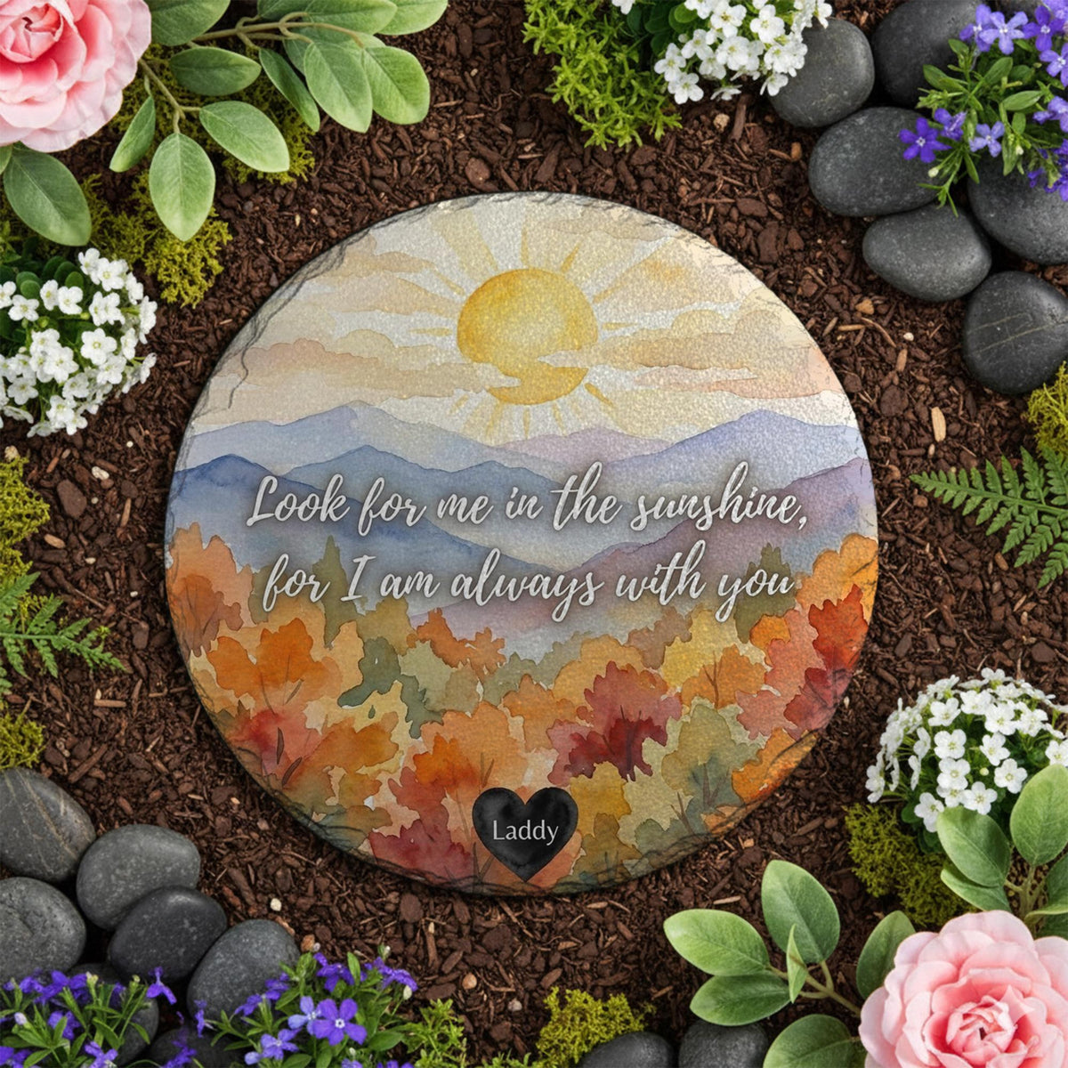 Look For Me In The Sunshine Memorial Stone: Personalized Watercolor Landscape Garden Plaque a12e10f5-c679-49f4-b9bf-98610084a899-3.jpg