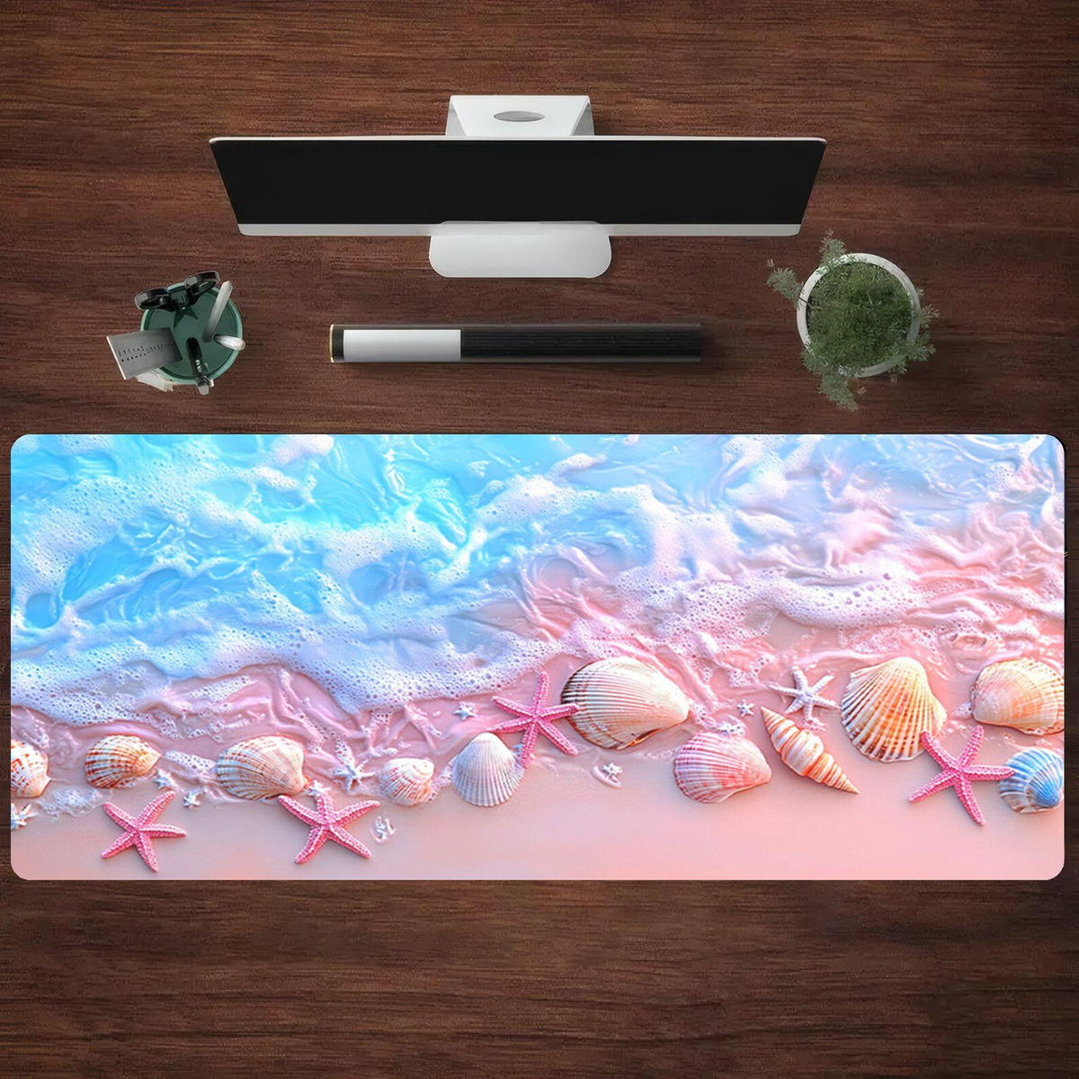 Pink Beach Desk Mat, Seashell Ocean Wave Keyboard Pad, Coastal Gaming Mouse Pad, Gift For Family a1380f6e-b422-4620-8fea-775ffc098bf3-j5.png