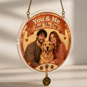 You & Me And The Dog – Custom Couple & Pet Portrait Campfire Mug - Personalized 1 Layered Suncatcher with Charm a14279e6-3204-4e88-bd96-1330e278d4a1.jpg