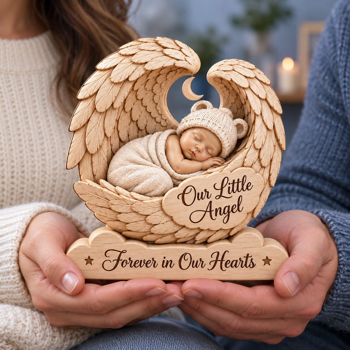 Our Little Angel Baby Memorial Keepsake – Angel Wings Sympathy Gift for Pregnancy & Infant Loss, Forever in Our Hearts a14cd037-75bf-4937-b732-02a849cd4a9e-Little-Angel-Keepsake-Held-by-Parents-2.png