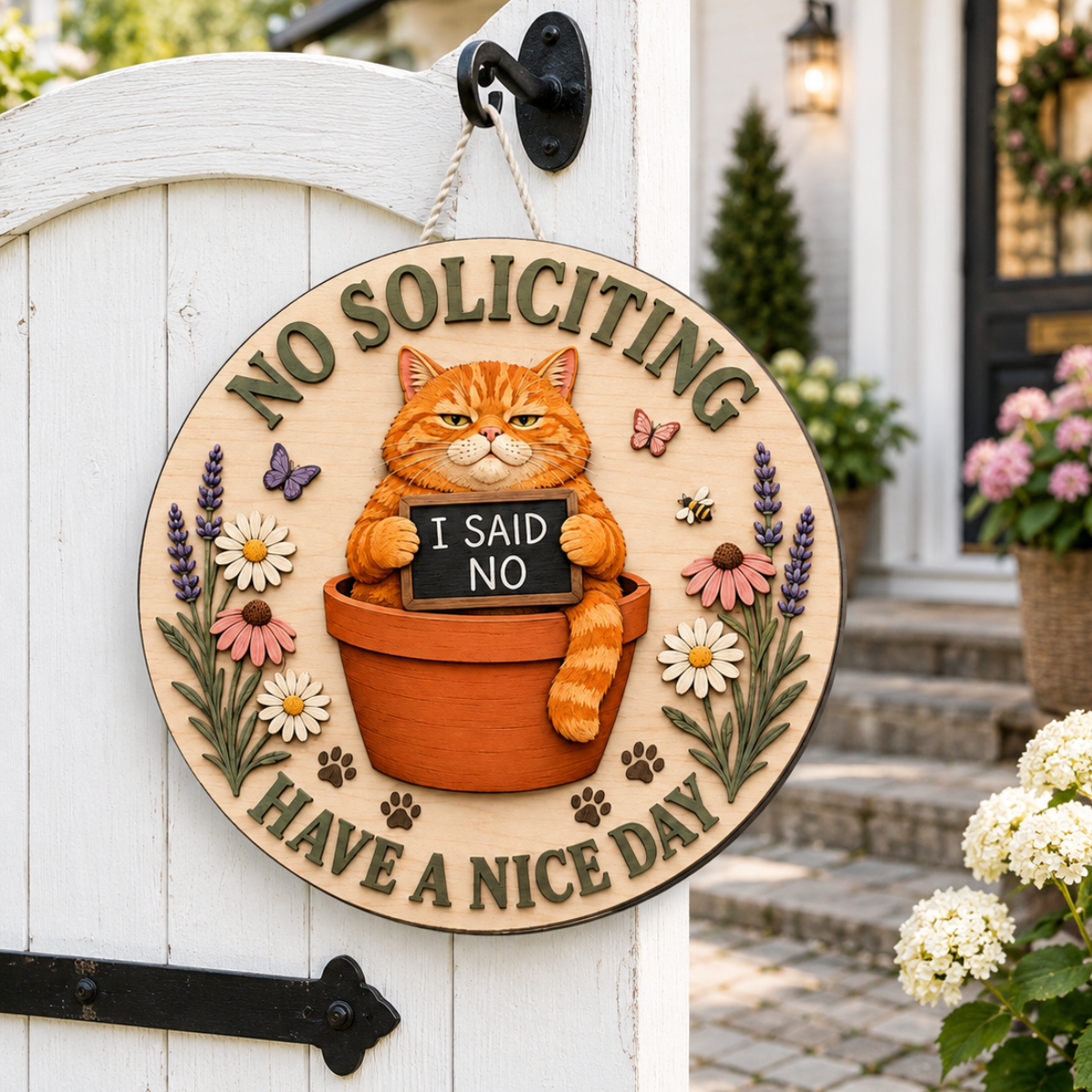 Funny No Soliciting Cat Wooden Sign, Grumpy Cat Garden Sign, Front Porch Decor, Funny Door Hanger, Outdoor Welcome Sign a188896d-1a4f-4edc-a3dd-a7446f8c56e4-banner-1.png