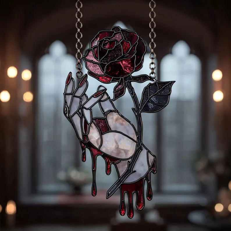 Gothic Bloody Rose Hand Acrylic Suncatcher - Faux Stained Glass Window Hanging, Gothic Vampire Decor, Unique Gift For Dark Romance Lovers a1a870d0-e347-4e46-a2ca-96902b077281-fghrft-3-.webp