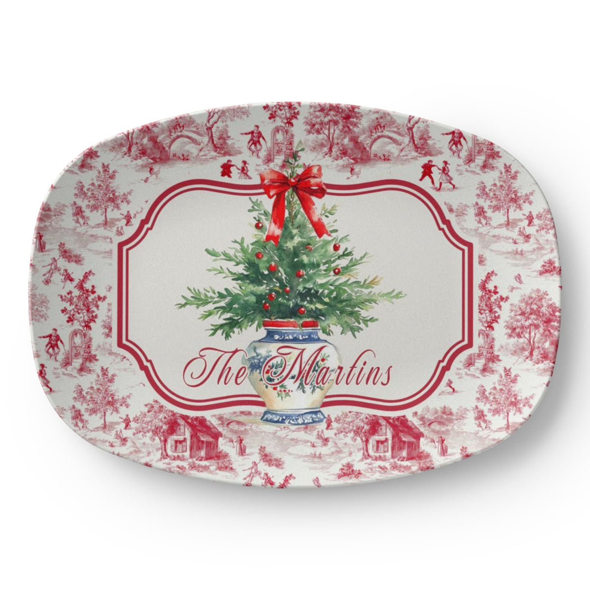 Personalized Red Toile Christmas Platter, Holiday Serving Tray, Custom Family Name, Festive Dinnerware, Chinoiserie Platter, Hostess Gift a1bc1825-c5d5-49fe-bdee-e6d119908317-2.jpg